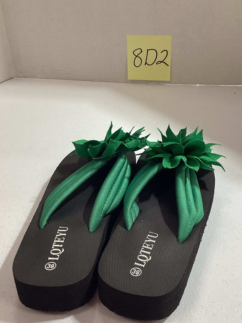 Green Floral Platform Flip Flop Sandals